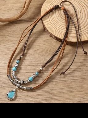 Bohemian Turquoise Teardrop Layered Necklace - NEW!